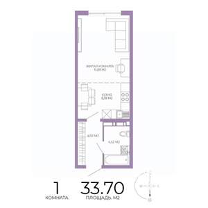 1-к квартира, строящийся дом, 34м2, 3/17 этаж