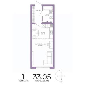 1-к квартира, строящийся дом, 33м2, 4/17 этаж