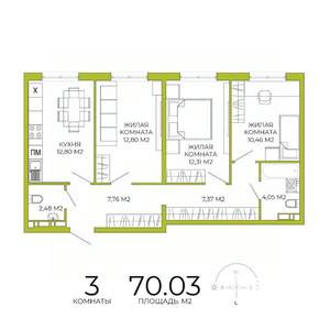 3-к квартира, строящийся дом, 70м2, 5/18 этаж