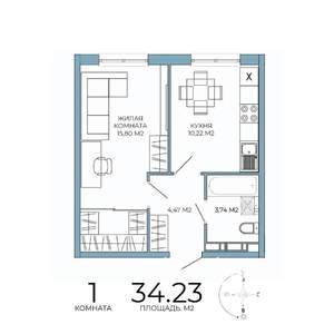 1-к квартира, строящийся дом, 34м2, 11/18 этаж