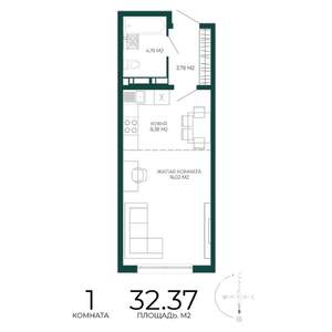 1-к квартира, строящийся дом, 32м2, 14/17 этаж