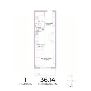 1-к квартира, строящийся дом, 36м2, 8/17 этаж