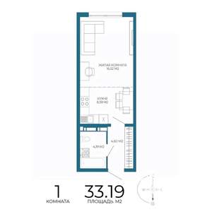 1-к квартира, строящийся дом, 33м2, 16/17 этаж