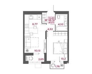 1-к квартира, вторичка, 43м2, 13/14 этаж