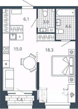 1-к квартира, вторичка, 47м2, 7/23 этаж