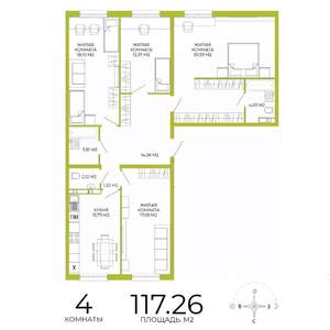 4-к квартира, строящийся дом, 117м2, 3/18 этаж