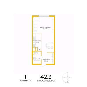 1-к квартира, вторичка, 42м2, 8/17 этаж