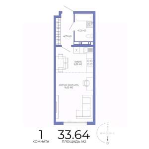 1-к квартира, строящийся дом, 34м2, 15/17 этаж