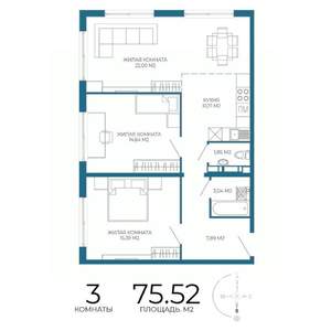3-к квартира, вторичка, 76м2, 3/17 этаж