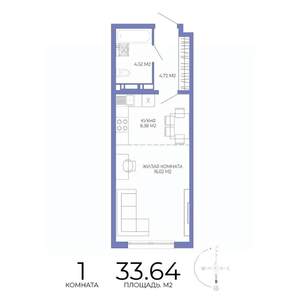 1-к квартира, строящийся дом, 34м2, 9/17 этаж