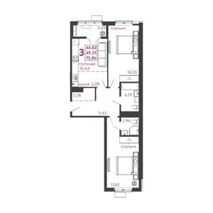 3-к квартира, вторичка, 73м2, 9/12 этаж