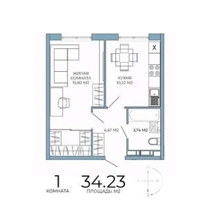 1-к квартира, вторичка, 34м2, 13/18 этаж