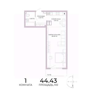 1-к квартира, строящийся дом, 44м2, 15/17 этаж