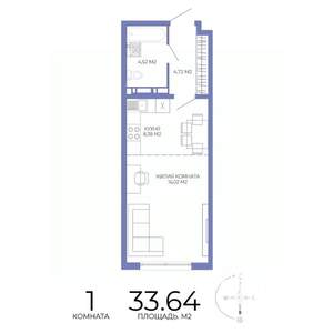 1-к квартира, строящийся дом, 34м2, 17/17 этаж