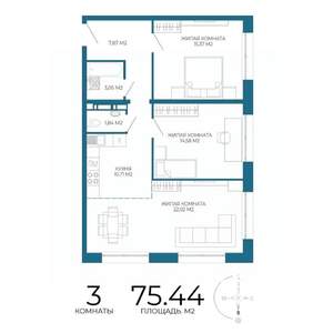 3-к квартира, вторичка, 75м2, 2/17 этаж