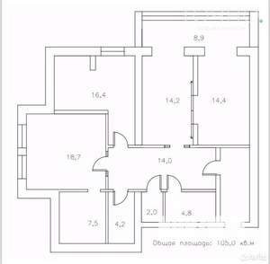 3-к квартира, вторичка, 105м2, 4/4 этаж
