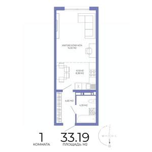 1-к квартира, строящийся дом, 33м2, 11/17 этаж