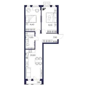 2-к квартира, вторичка, 65м2, 3/16 этаж