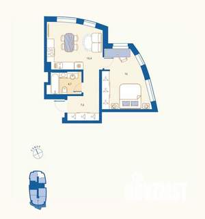 1-к квартира, вторичка, 45м2, 1/16 этаж