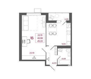 1-к квартира, вторичка, 45м2, 6/17 этаж