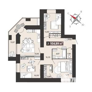 3-к квартира, вторичка, 105м2, 2/18 этаж