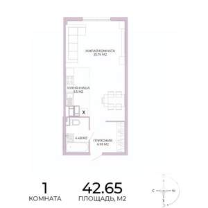 1-к квартира, строящийся дом, 43м2, 3/17 этаж