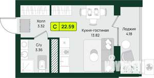 Студия квартира, строящийся дом, 23м2, 8/16 этаж