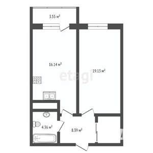 1-к квартира, строящийся дом, 52м2, 10/19 этаж