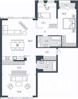 3-к квартира, вторичка, 121м2, 5/24 этаж