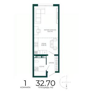 1-к квартира, строящийся дом, 33м2, 13/17 этаж
