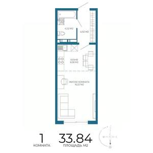 1-к квартира, строящийся дом, 34м2, 10/17 этаж