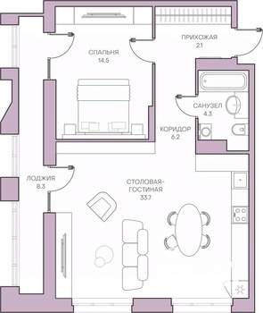 2-к квартира, вторичка, 69м2, 6/16 этаж