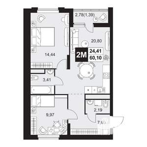 3-к квартира, вторичка, 60м2, 6/20 этаж