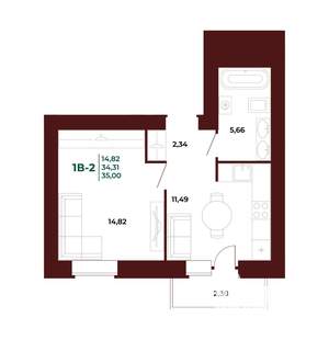 1-к квартира, вторичка, 35м2, 12/17 этаж