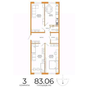 3-к квартира, строящийся дом, 83м2, 8/18 этаж