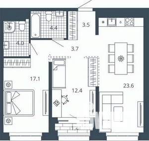 2-к квартира, вторичка, 70м2, 12/23 этаж