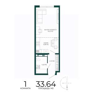 1-к квартира, вторичка, 34м2, 15/17 этаж