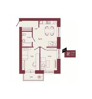 3-к квартира, вторичка, 51м2, 3/17 этаж