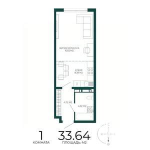 1-к квартира, строящийся дом, 34м2, 16/17 этаж