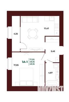 1-к квартира, вторичка, 51м2, 15/17 этаж