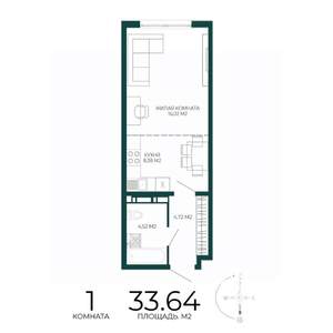 1-к квартира, строящийся дом, 34м2, 12/17 этаж