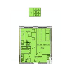 1-к квартира, строящийся дом, 29м2, 12/18 этаж
