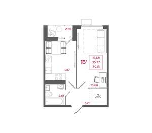 1-к квартира, вторичка, 39м2, 8/17 этаж