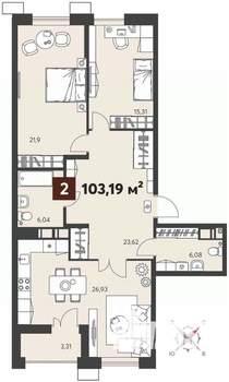 2-к квартира, вторичка, 103м2, 3/18 этаж