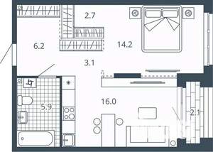 1-к квартира, вторичка, 50м2, 4/24 этаж