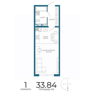 1-к квартира, строящийся дом, 34м2, 8/17 этаж