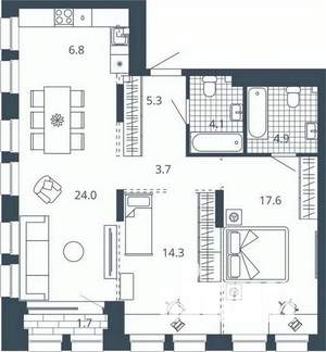 2-к квартира, вторичка, 82м2, 8/24 этаж