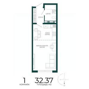 1-к квартира, строящийся дом, 32м2, 17/17 этаж
