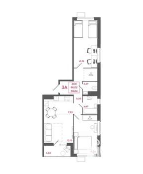 3-к квартира, вторичка, 70м2, 15/17 этаж