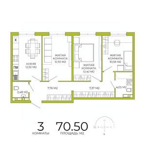 3-к квартира, строящийся дом, 71м2, 11/18 этаж